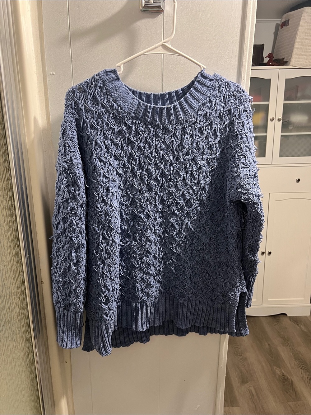 Seven7 Textured Crewneck Sweater in Dusty Blue